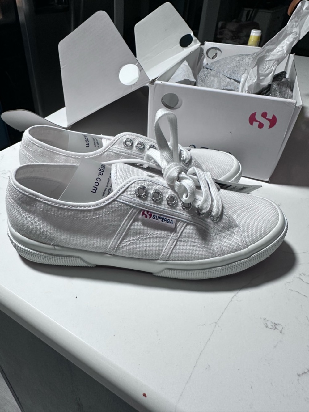 Superga White Low-Top Canvas Lace-Up Sneakers